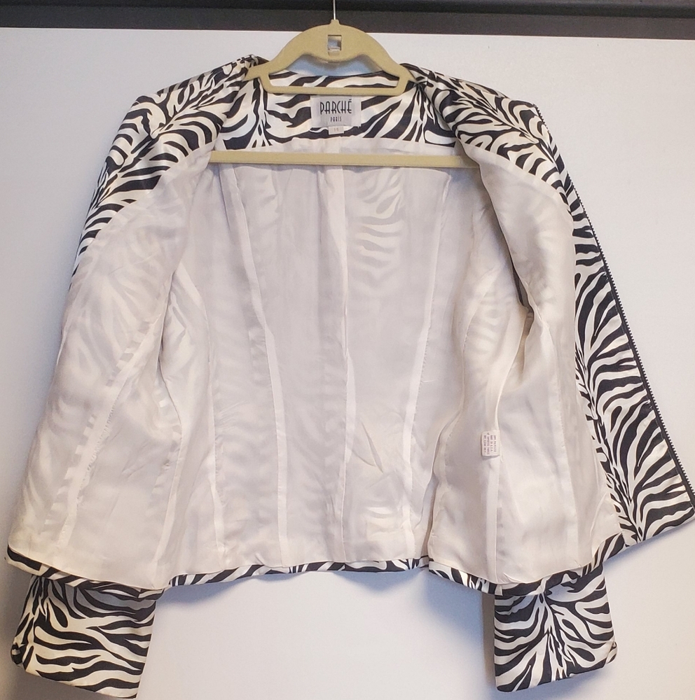 Vintage Parche Pairs Zebra Satin Zipper Blazer Jacket Size 14 Made in the USA - Picture 4 of 11